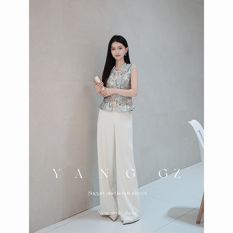 YANG GZ【杏雨梨云】新中式新款刺绣阔腿裤显瘦舒适百搭休闲裤女