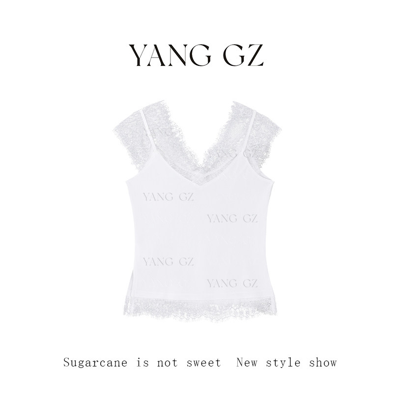 YANG GZ【白纱与晚风】新中式新款夏季睫毛蕾丝美背吊带上衣女