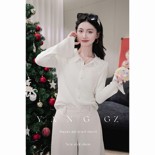 YANG GZ【可丽儿】新中式新款花边娃娃领高级感内搭打底衫上衣女