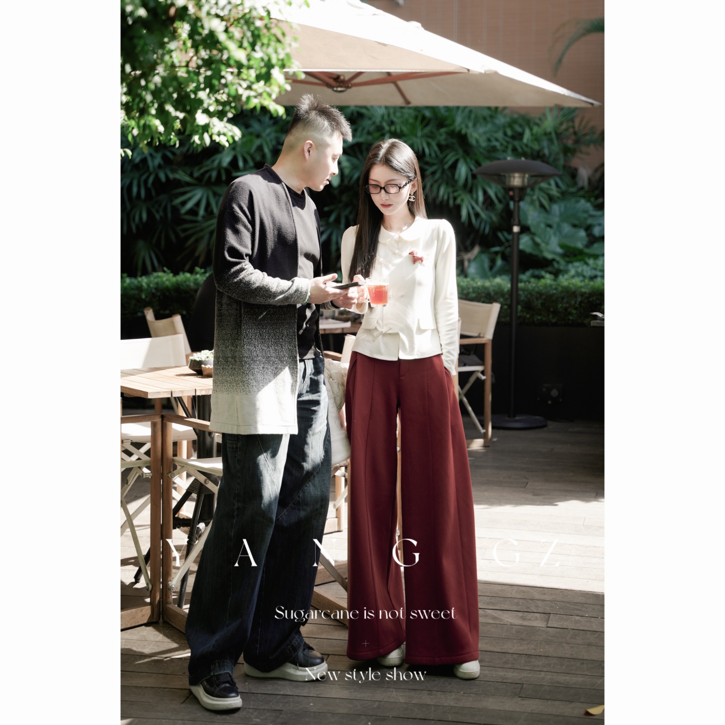 新款打褶休闲宽松直筒阔腿裤女