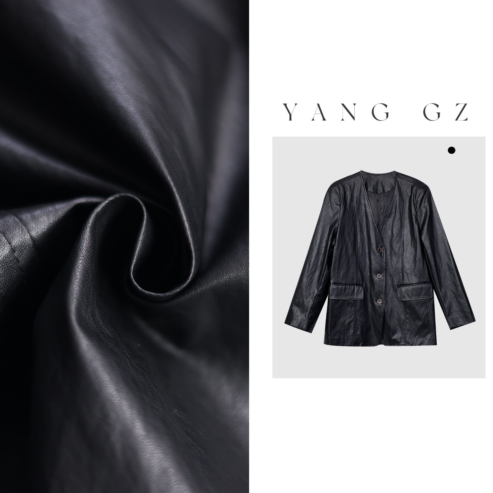 YANG GZ【摩登因子】大V领西装裁剪皮革外套皮衣女 GZ25SM029