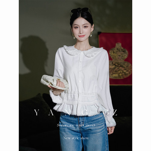 加厚减龄娃娃领长袖衬衫上衣女