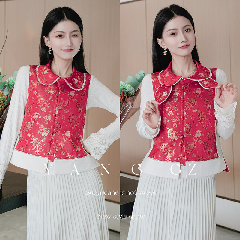 YANG GZ【红兔万里】新中式新款红色兔子纹翻领马甲外穿上衣女,女装/女士精品,汉服上装,淘宝优惠券,粉丝福利购,淘宝优惠卷
