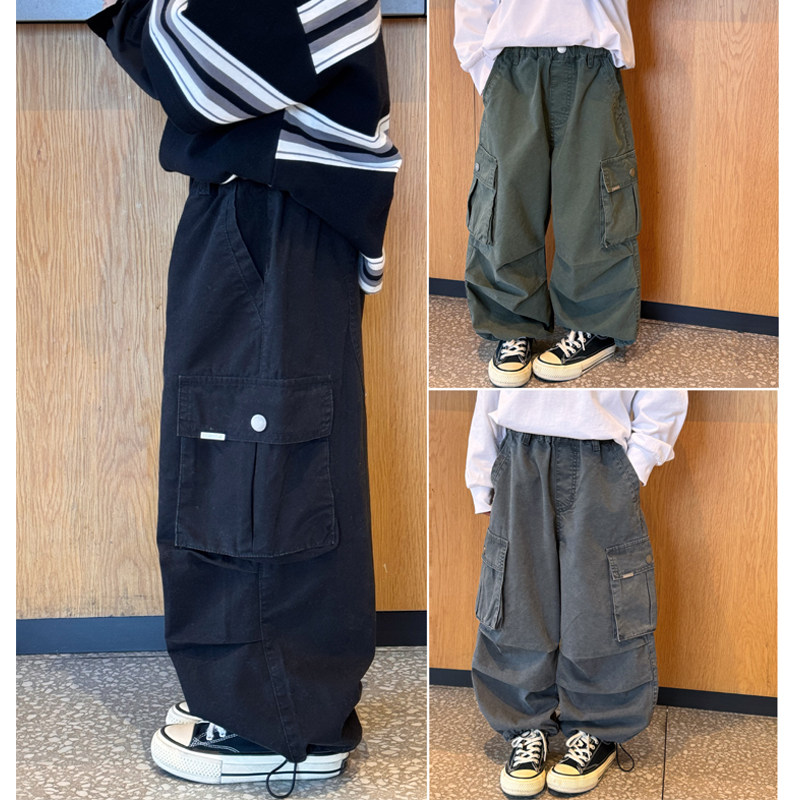 2025年春季新品男童中大童韩版侧边大口袋直筒工装裤儿童休闲裤,童装/婴儿装/亲子装,裤子,淘宝优惠券,粉丝福利购,淘宝优惠卷