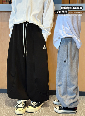 凯文家童装2025年冬季新品男童中大童韩版拼接卫裤加绒休闲长裤