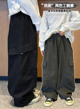 凯文家童装2025年冬季新品男童中大童韩版宽松儿童加绒工装裤长裤