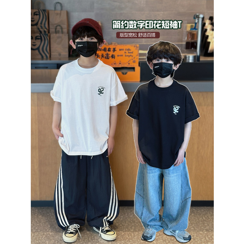 凯文家童装2026年春夏新品男童中大童韩版数字印花儿童短袖T恤衫