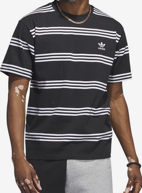 Adidas/阿迪达斯正品三叶草新款男士条纹透气短袖舒适T恤IL4703