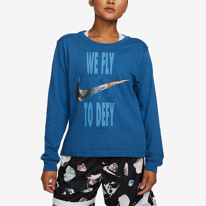 Nike/耐克正品秋冬女子休闲印花套头透气长袖T恤 DX0727-407