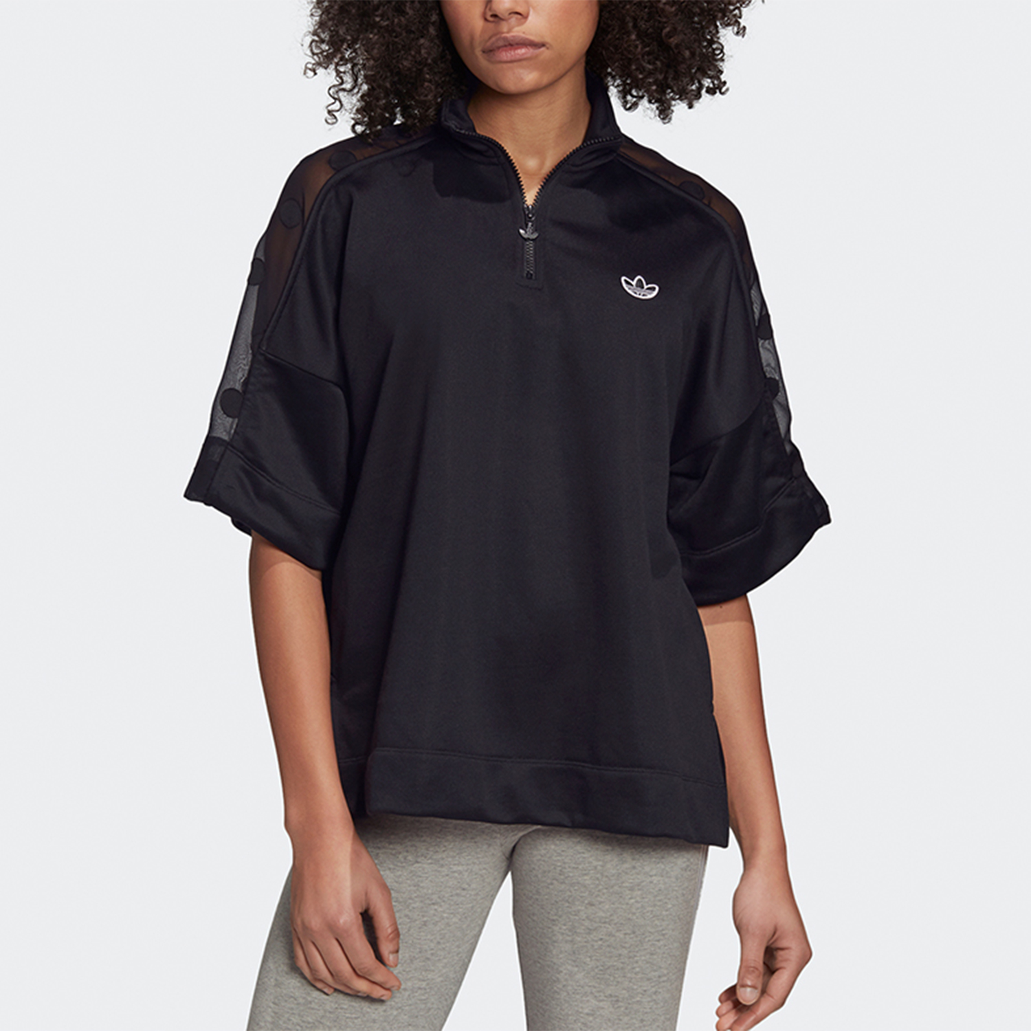 Adidas/阿迪达斯正品三叶草QUARTER ZIP女夏季运动半袖T恤FU3824