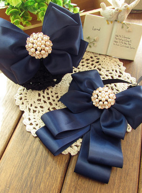 蓝色职业发饰空姐银行护士酒店工作发夹发网头饰网兜韩国珍珠头花