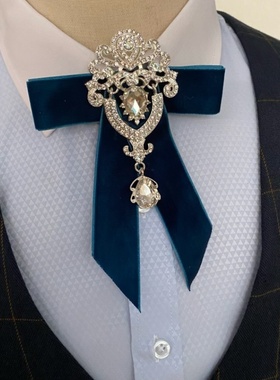 韩版领结男士新郎结婚黑色水钻结婚礼服丝绒领花司仪夜店蝴蝶结潮