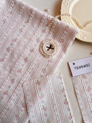 韩系绝美粉色小碎花剪花提花暗纹条纹花墙全布料服装发圈diy布料