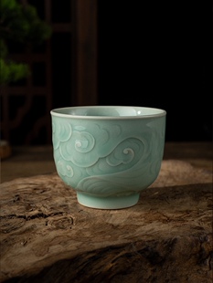 龙泉慧仙青瓷祥云系列手工杯陶瓷品茗杯弟窑主人杯高端礼品单杯