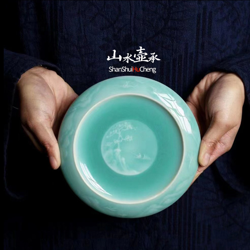 龙泉慧仙青瓷大号圆形山水壶承客厅复古风实心壶托家用杯托盖置垫,餐饮具,茶盘,淘宝优惠券,粉丝福利购,淘宝优惠卷