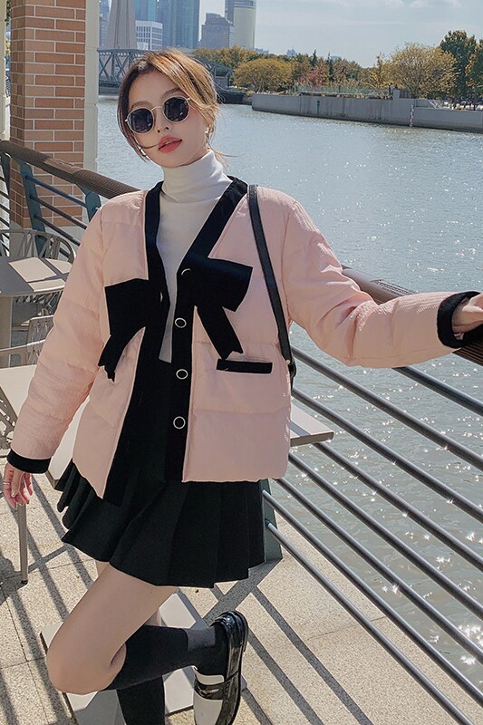 档口现货90白鸭绒蝴蝶结短款羽绒服外套288A-925,女装羽绒服,浙宝095(原288A)