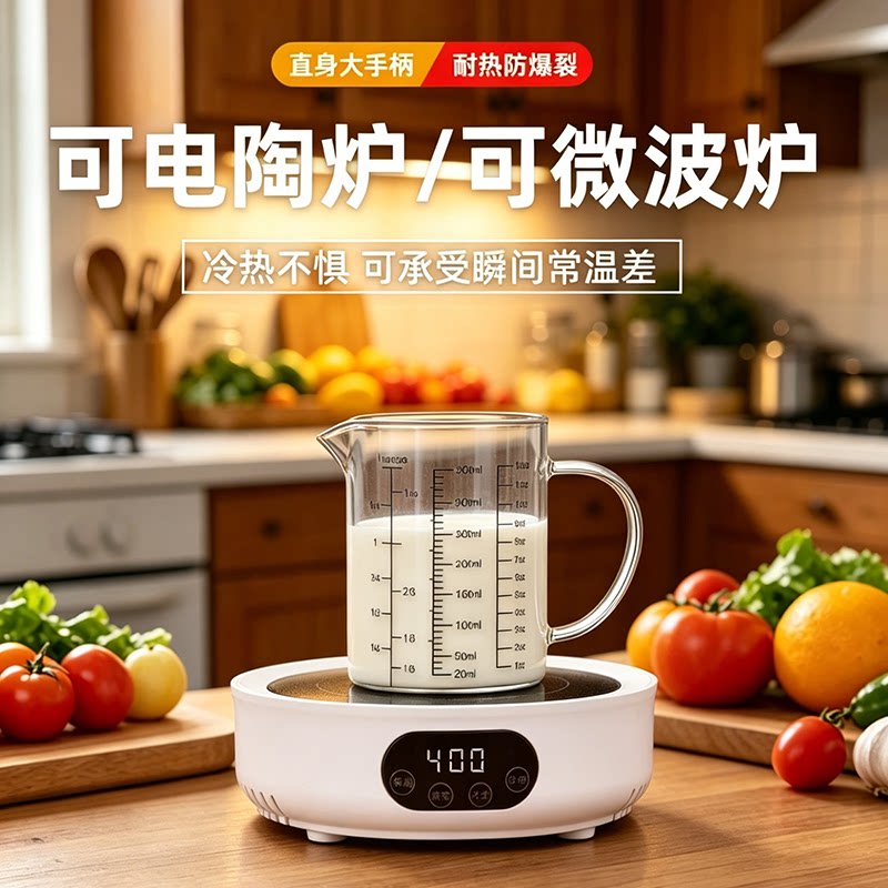 高硼硅玻璃刻度带盖量杯耐高温