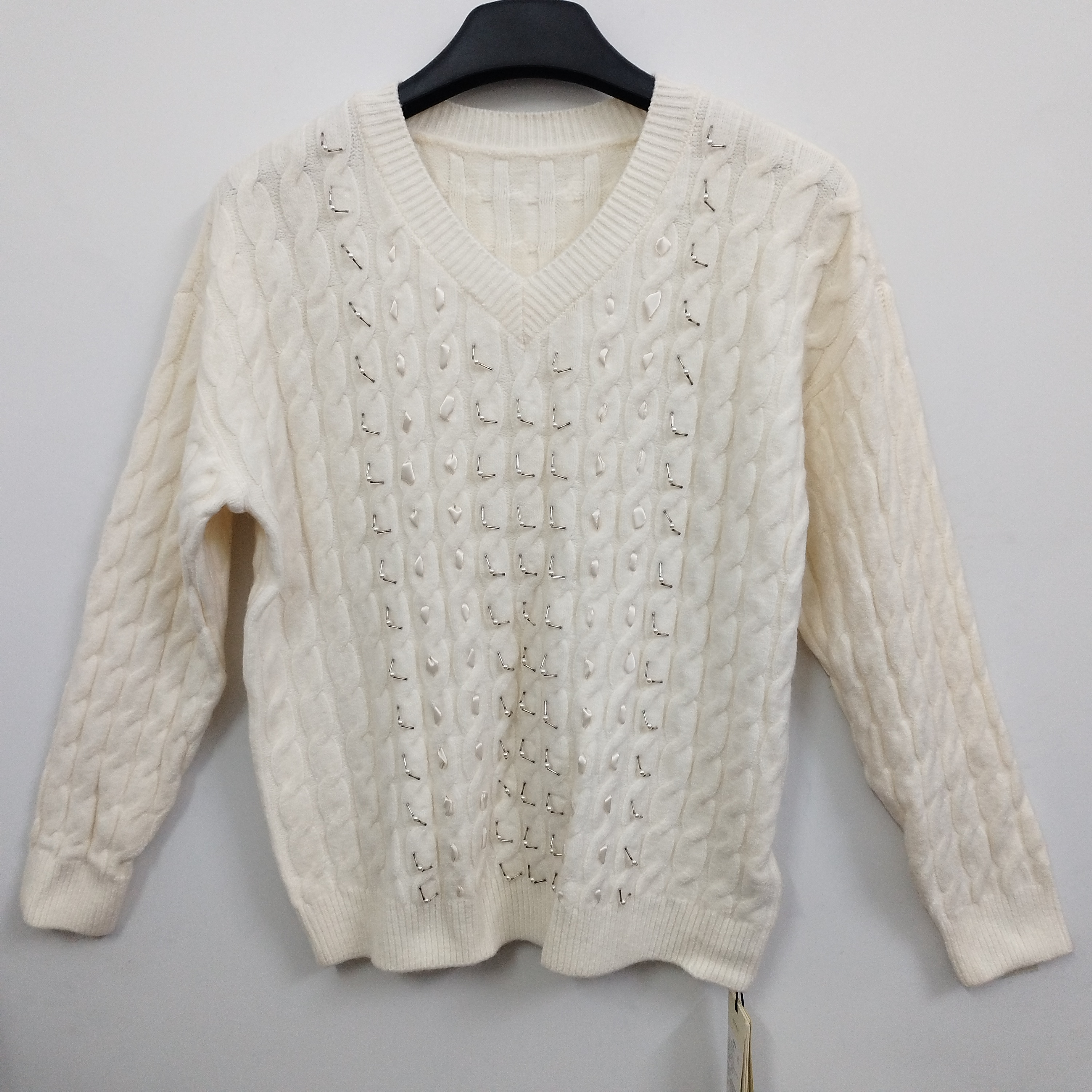 IDOLE奕多 含绵羊毛 高级感气质百搭钉珠装饰厚款软糯毛衣 L码