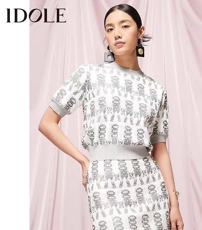 IDOLE奕多 高级感机器人图案针织衫+包臀半裙 亮片装饰 S/M码
