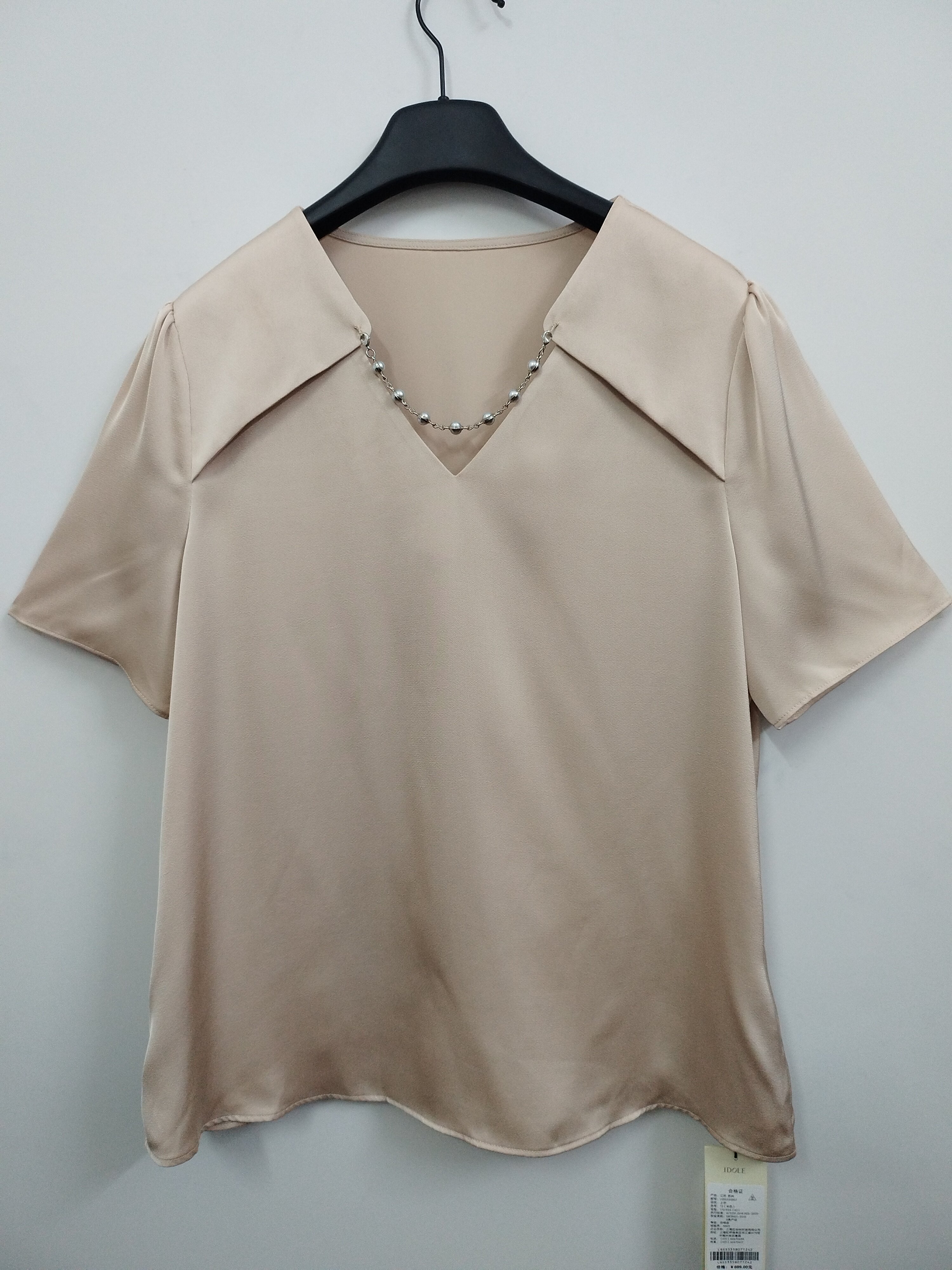 IDOLE奕多 高级感缎面珍珠链条装饰宽松上衣 雪纺衫  S/M/L/XL码