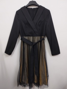 IDOLE奕多 高级感通勤百搭气质V领拼接网纱连衣裙 L/XL码