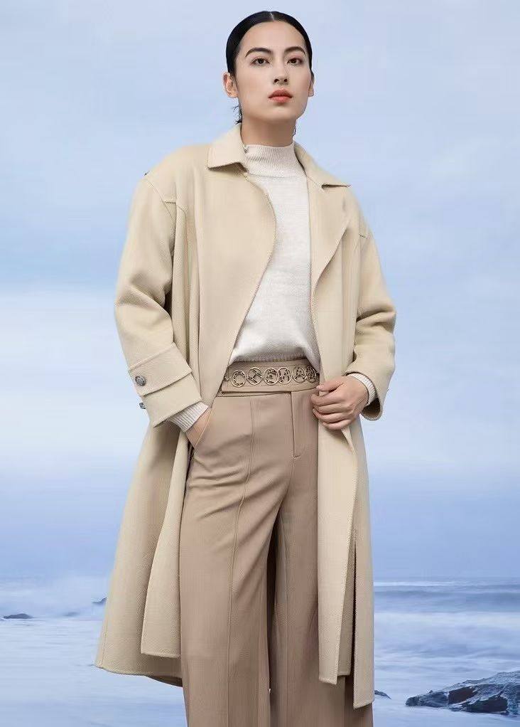 IDOLE奕多 绵羊毛 高级感气质收腰显瘦双面呢羊毛大衣外套 L/XL码