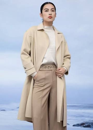 IDOLE奕多 绵羊毛 高级感气质收腰显瘦双面呢羊毛大衣外套 L/XL码