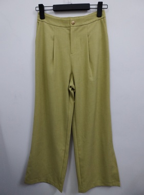 IDOLE奕多 高级感纯色时尚百搭垂感阔腿薄长裤 侧开叉浅绿色 L码