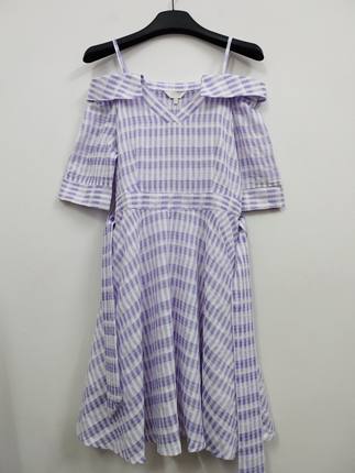 7.Modifier 时尚气质收腰显瘦一字肩吊带女装连衣裙 S码 有腰带