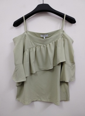 7.Modifier 小清新甜美一字领露肩显瘦雪纺上衣 女装大码 L码