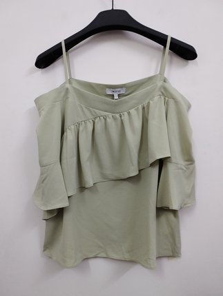 7.Modifier 小清新甜美一字领露肩显瘦雪纺上衣 女装大码 L码