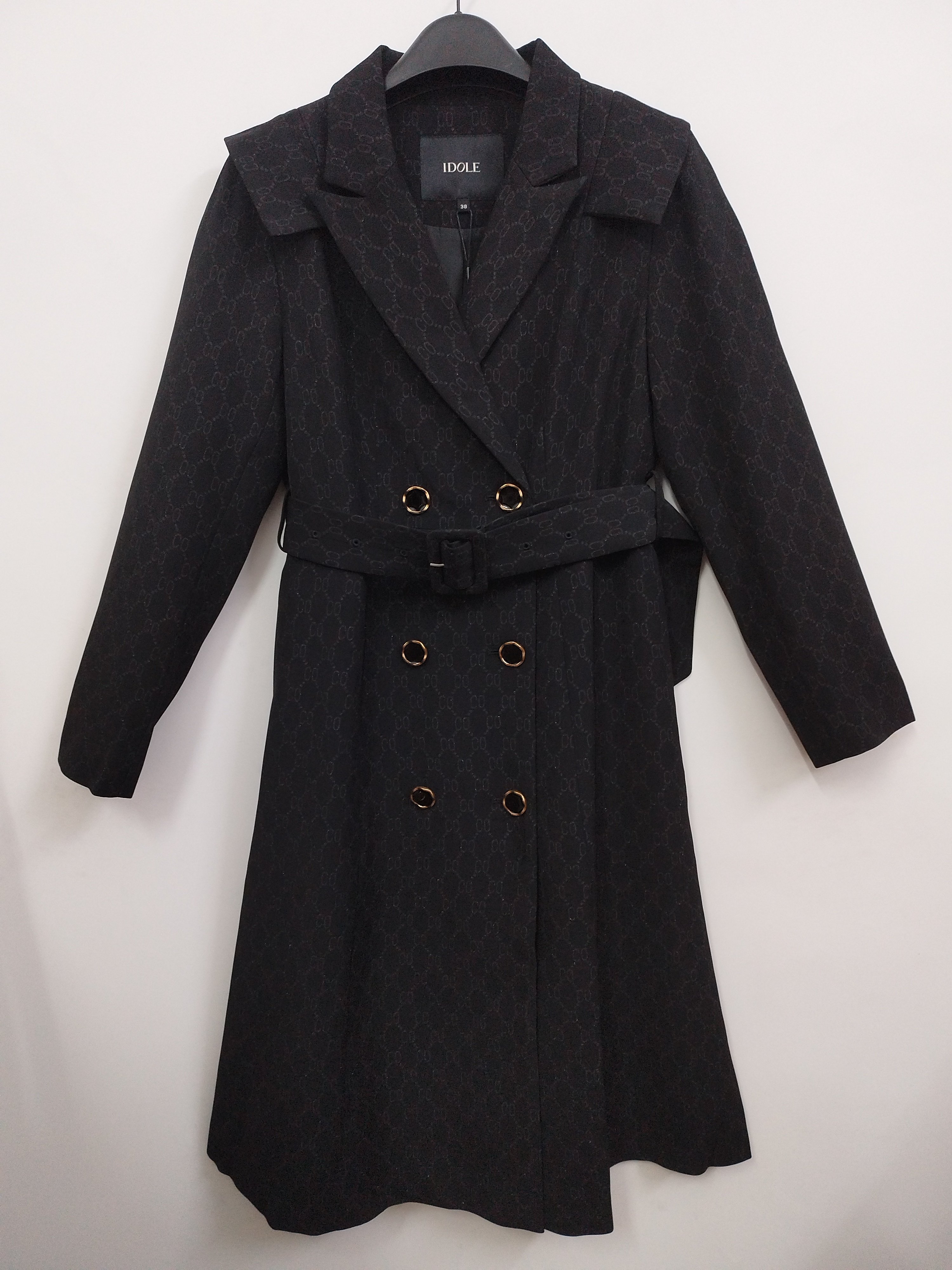 IDOLE奕多 高级感女神范气质黑色西装翻领中长款风衣外套 M码