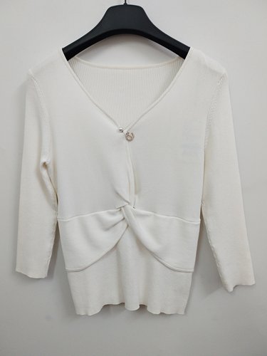 IDOLE奕多 高级感优雅风V领纯色修身七分袖针织衫 S/L码