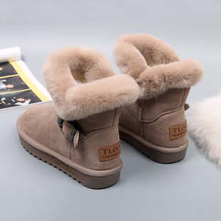 牛皮雪地靴女2024新款 加绒加厚中筒女靴子冬防滑真皮百搭保暖棉靴