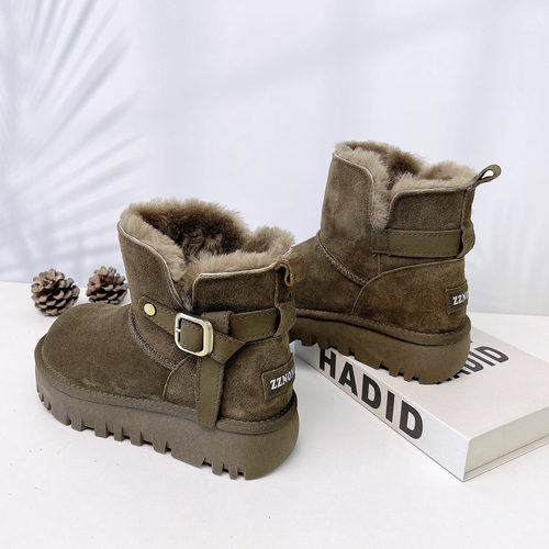 皮带扣短筒雪地靴女2025冬季新款