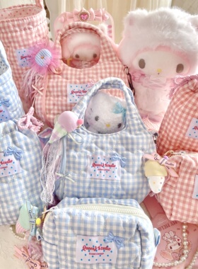 QueenJ Studio 格子布艺包包手提包斜挎包相机收纳包奶茶包化妆包