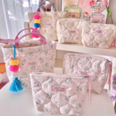 QueenJ Studio秋冬加厚棉质碎花手提包大容量化妆包单肩背水桶包