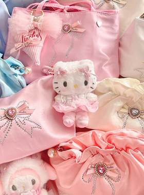 QueenJ Studio 芭蕾风绸缎面闪钻包包单肩包手提腋下包锻纱化妆包