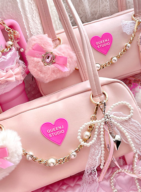 QueenJ Studio 芭蕾风波士顿包少女心枕头包单肩法棍包毛绒包挂饰