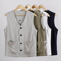 Mùa hè mỏng phần phong cách Trung Quốc áo thun lanh nam cộng với phân bón XL retro cotton và áo vest vest vest vai - Áo vest cotton áo khoác không tay