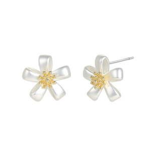 卡芙娜 气质耳饰小众耳环925银针女 哑银金属花朵双色设计耳钉时尚