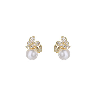 卡芙娜 气质耳饰925纯银针耳环女 群蝶纷至珍珠小巧轻奢风耳钉时尚