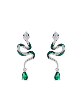 卡芙娜 时尚蛇形盘转绿色纯银耳钉耳饰小众S925银针饰品耳环女士