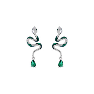 卡芙娜 蛇形盘转绿色纯银耳钉耳饰小众S925银针饰品耳环女士 时尚