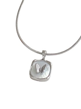 卡芙娜 方形天然贝母项链女轻奢小众士韩国韩版蝴蝶蛇骨毛衣链