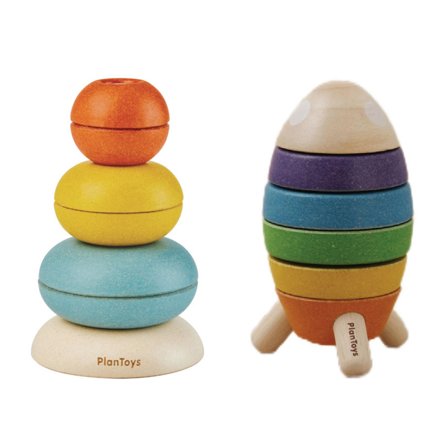 泰国PLANTOYS 创意堆叠火箭套颜色形状大小认知0-3岁幼儿玩具积木