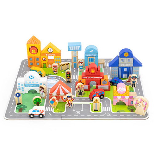 唯嘉VIGA 60块城市积木 幼儿早教桌面立体建构拼插儿童益智玩具3+