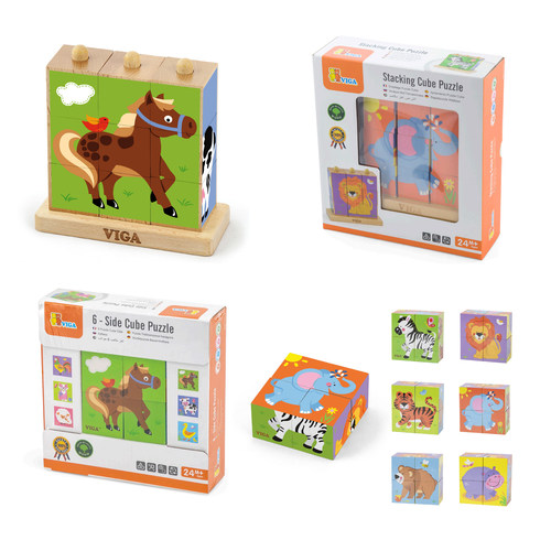 唯嘉VIGA 六面立体积木串野生农场动物 综合思维训练儿童益智玩具