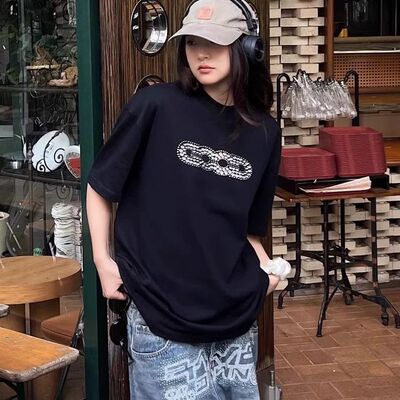 GOOD徐海乔同款组合色片烫钻短袖T恤重磅高级宽松男女同款潮