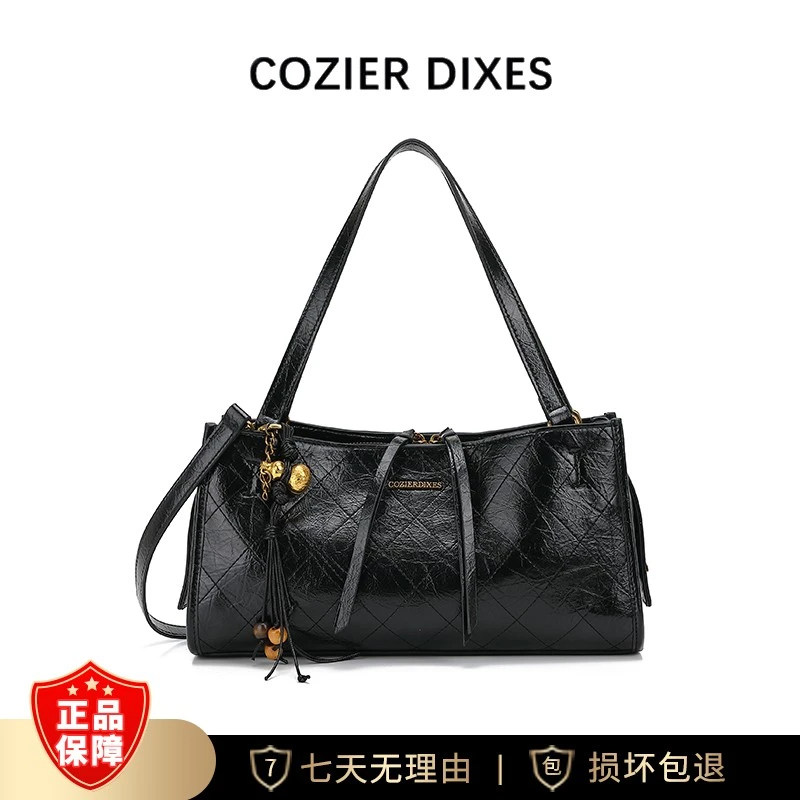 COZIER DIXES黑色托特包女质感通勤百搭单肩斜挎包